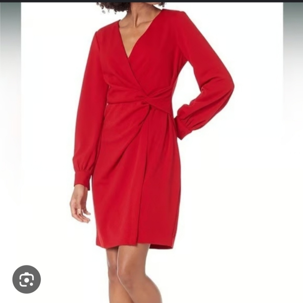DKNY FAUX RED WRAP DRESS SZ 16